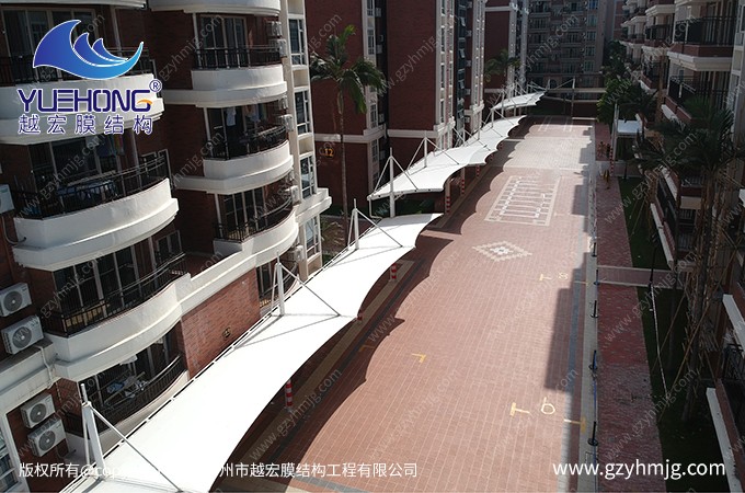 榆林某学堂宿舍过路走廊膜结构遮阳雨棚案例